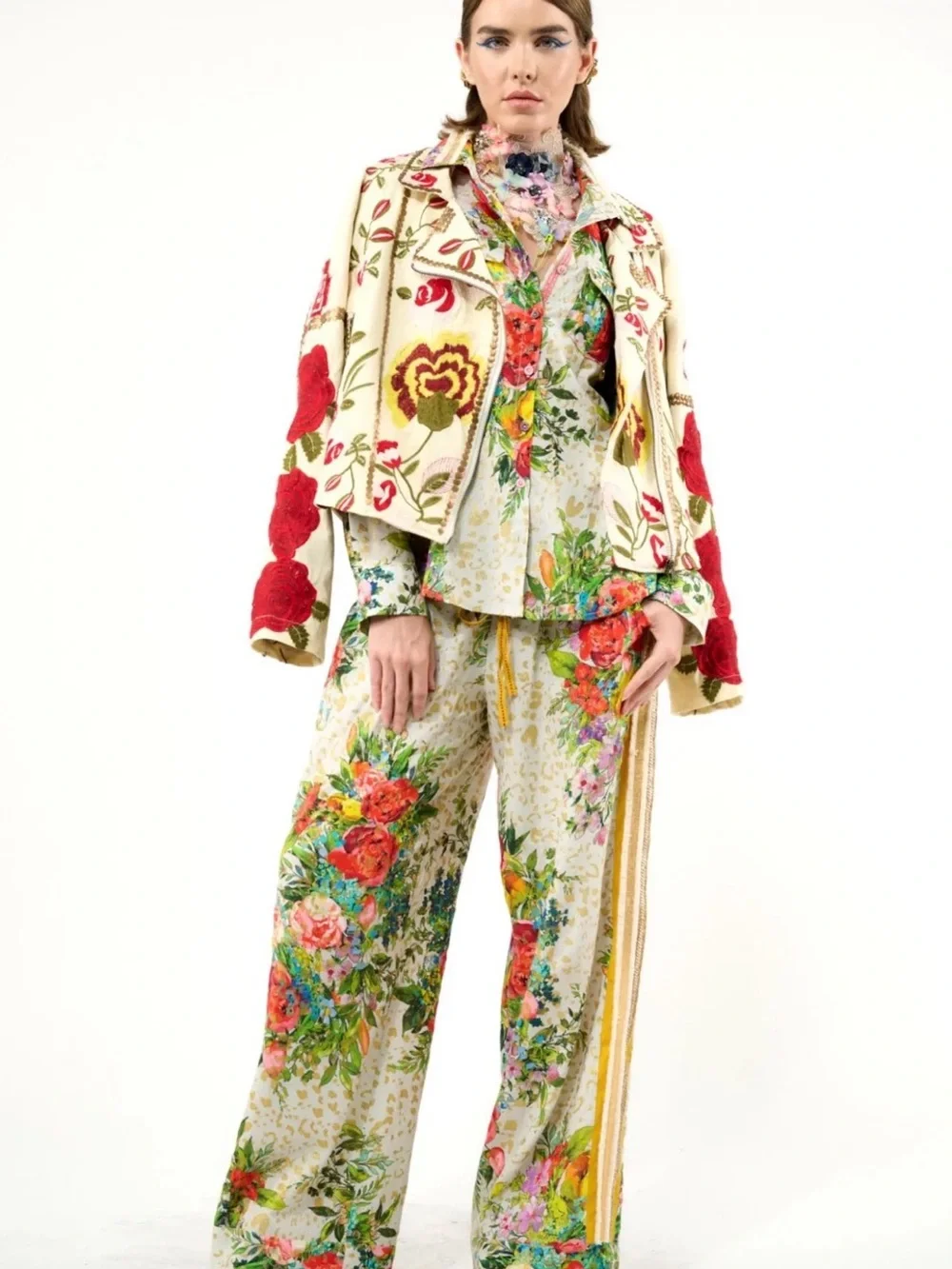 Aratta Harriet Wide-Leg Pants in Cream Floral Combo - Picture 6 of 6